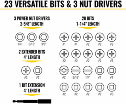 Pro Impact Power Bit Set, 26-Piece with 1-1/4 Inch Bits and S2 Steel Construction
