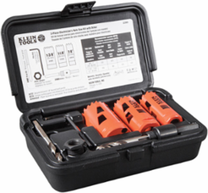 Electrician's Hole Saw Kit - 7/8", 1-1/8", 1-3/8" Bi-Metal Saws, 2.6 lbs