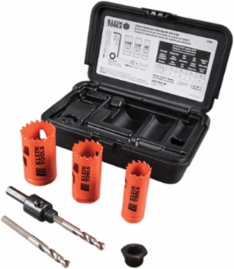 Electrician's Hole Saw Kit - 7/8", 1-1/8", 1-3/8" Bi-Metal Saws, 2.6 lbs