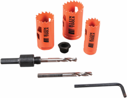 Electrician's Hole Saw Kit - 7/8", 1-1/8", 1-3/8" Bi-Metal Saws, 2.6 lbs