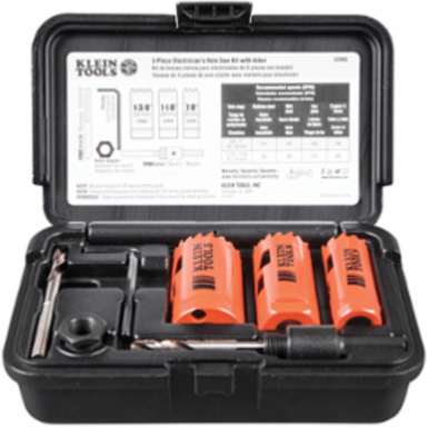 Electrician's Hole Saw Kit - 7/8", 1-1/8", 1-3/8" Bi-Metal Saws, 2.6 lbs