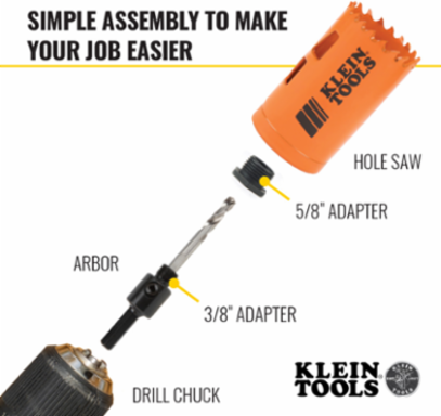 Electrician's Hole Saw Kit - 7/8", 1-1/8", 1-3/8" Bi-Metal Saws, 2.6 lbs