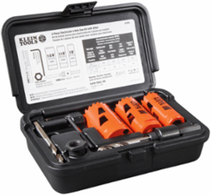 Electrician's Hole Saw Kit - 7/8", 1-1/8", 1-3/8" Bi-Metal Saws, 2.6 lbs