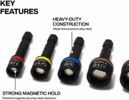 Magnetic Power Nut Setters, 2-Inch Shaft, 5-Piece