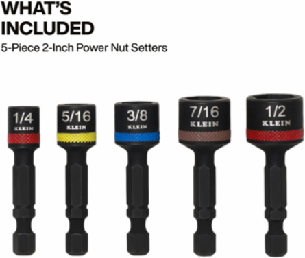 Magnetic Power Nut Setters, 2-Inch Shaft, 5-Piece