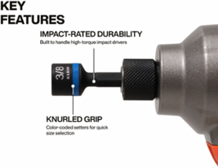 Magnetic Power Nut Setters, 2-Inch Shaft, 5-Piece