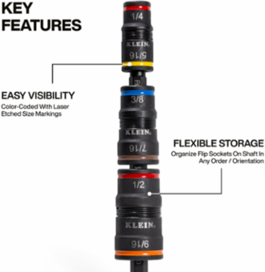 7-in-1 Impact Flip Socket Set, Hex Sizes 1/4 to 9/16 Inch, Steel Alloy