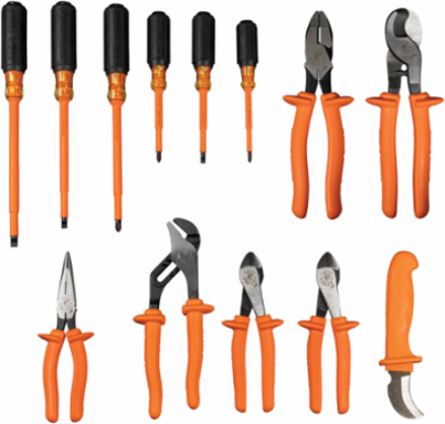 1000V Insulated Tool Kit, 13 Pieces, includes Roll-Up Case, 9.75 lbs