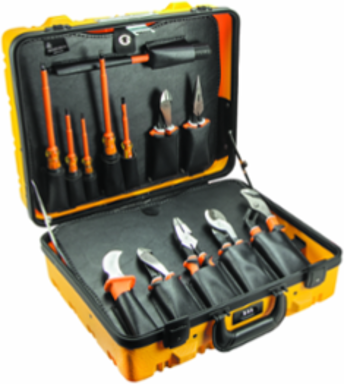 Utility Tool Kit Case with Combination Lock, 13.77 Inch Width, Yellow Plastic
