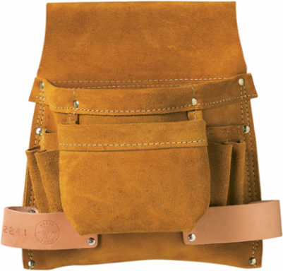 Leather Tool Pouch with 6 Pockets, Fits 3 Inch Belts, 11 Inch Depth