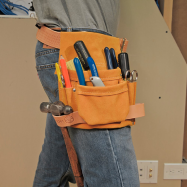 Leather Tool Pouch with 6 Pockets, Fits 3 Inch Belts, 11 Inch Depth