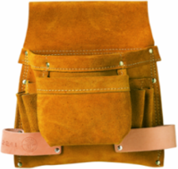 Leather Tool Pouch with 6 Pockets, Fits 3 Inch Belts, 11 Inch Depth