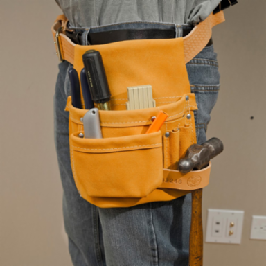 Left-Hand Leather Tool Pouch, Fits Up to 3 Inch Belt, 4 Pockets, 0.72 lbs