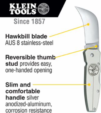Lightweight Lockback Knife 2-5/8 Inch Hawkbill Blade, Anodized Aluminum Handle, 1.3 Ounce