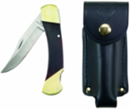 Sportsman Knife 3-3/8 Inch Drop Point Blade with Leather Snap Case and Ebony Wood Handle