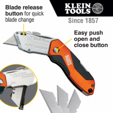 Auto-Loading Folding Utility Knife, 7.125 Inch Length, 440A Stainless Steel Blades
