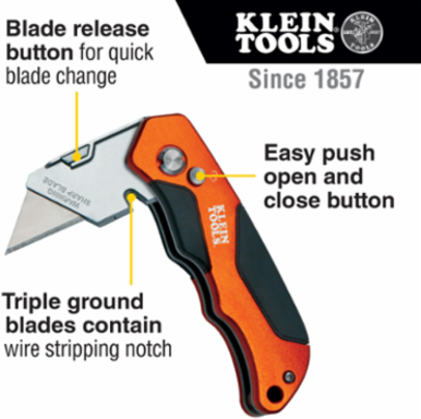 Folding Utility Knife 6.25 Inch Length, Aluminum Handle, Triple Ground Blades