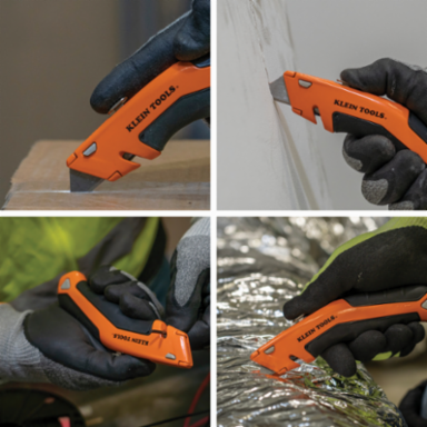 Klein-Kurve® Retractable Utility Knife, 6.5 Inch Closed, Rubber Handle, 440A Stainless Steel Blades
