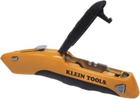 Klein-Kurve® Retractable Utility Knife, 6.5 Inch Closed, Rubber Handle, 440A Stainless Steel Blades