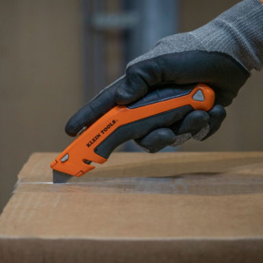 Klein-Kurve® Retractable Utility Knife, 6.5 Inch Closed, Rubber Handle, 440A Stainless Steel Blades