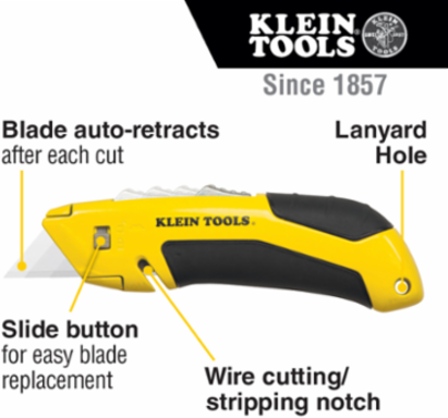 Self-Retracting Utility Knife 5.75 Inch, Yellow Handle, 0.44 lbs Weight