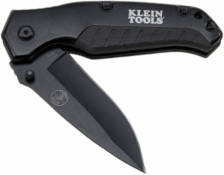 Pocket Knife 3-1/2 Inch Drop Point Blade, Black Aluminum Handle, Liner Lock