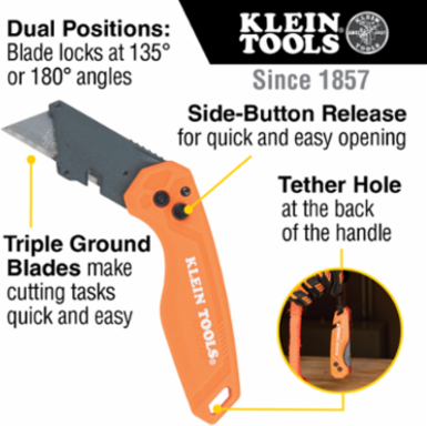 Folding Utility Knife, 6.9 Inch Length, Steel Blade, 1 Inch Blade
