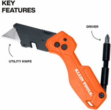 Folding Utility Knife with Driver, 1" Blade, 6.8" Length, Ergonomic Design