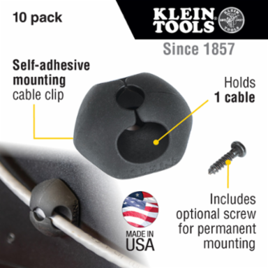 Self-Adhesive Cable Mounting Clips, 1 Slot, Black, 10-Pack
