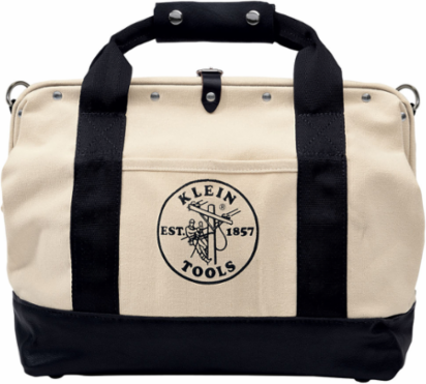 18 Inch Canvas Tool Bag with Leather Bottom, 11 Pockets, Heavy-Duty