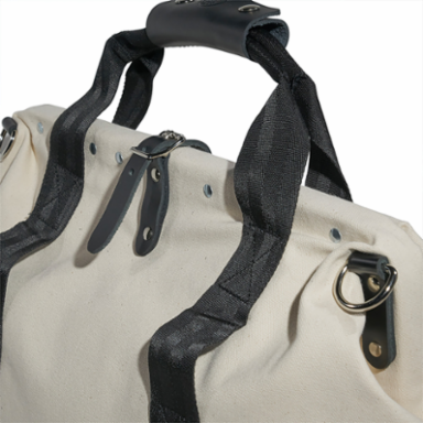 18 Inch Canvas Tool Bag with Leather Bottom, 11 Pockets, Heavy-Duty