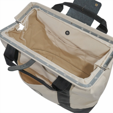 18 Inch Canvas Tool Bag with Leather Bottom, 11 Pockets, Heavy-Duty