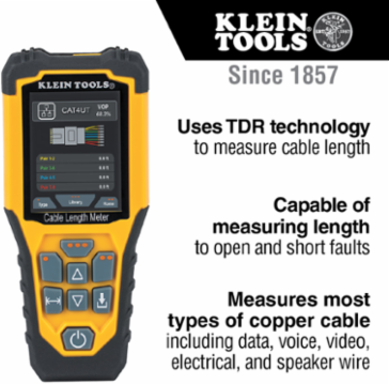 Cable Length Meter, Measures up to 3000 Feet, Includes Test Leads & Carrying Case