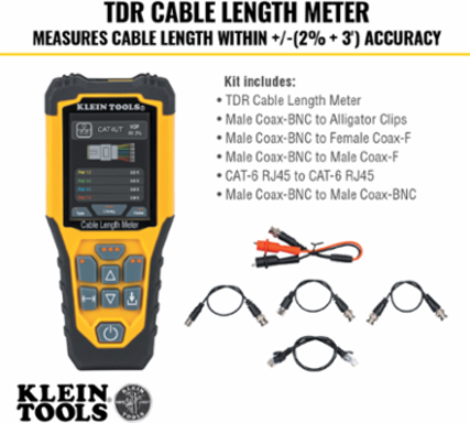 Cable Length Meter, Measures up to 3000 Feet, Includes Test Leads & Carrying Case
