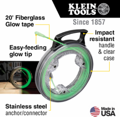 Glow-in-the-Dark Fish Tape 20 Foot x 0.153 Inch, Fiberglass, Removable Tip