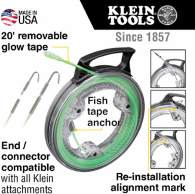 Glow-in-the-Dark Fish Tape 20 Foot x 0.153 Inch, Fiberglass, Removable Tip