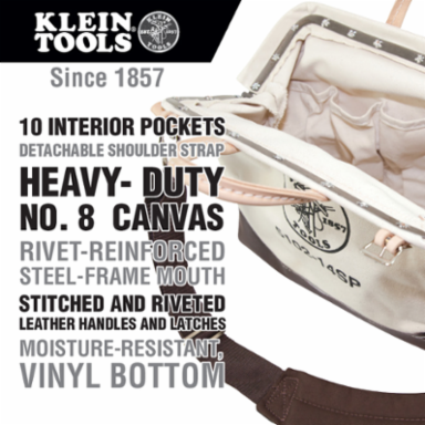 Deluxe Canvas Tool Bag, 10 Pockets, 14 Inch, Moisture-Resistant