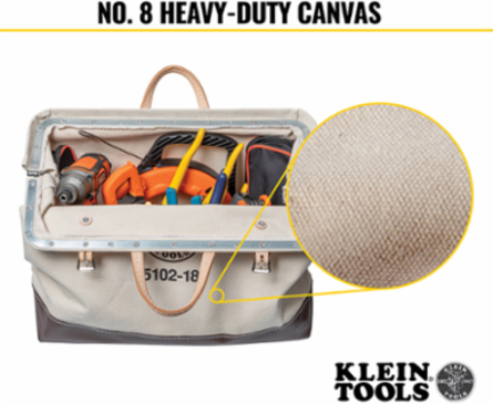 Heavy-Duty Canvas Tool Bag, 18 Inch, Moisture Resistant, Rivet-Reinforced, 2.75 lbs