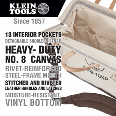 Deluxe Canvas Tool Bag, 18 Inch, 13 Pockets, Heavy-duty Material