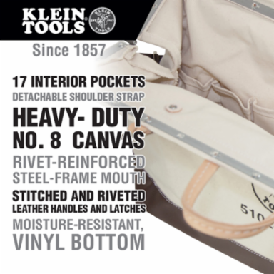 Deluxe Canvas Tool Bag, 24 Inch, 17 Pockets, Heavy-Duty, Moisture-Resistant