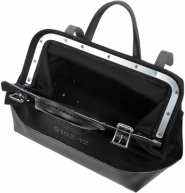 Black Canvas Tool Bag 12 Inch with Leather Handles and Moisture-Resistant Vinyl Base