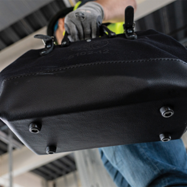 Black Canvas Tool Bag 12 Inch with Leather Handles and Moisture-Resistant Vinyl Base