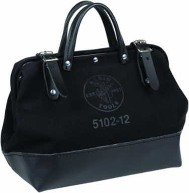 Black Canvas Tool Bag 12 Inch with Leather Handles and Moisture-Resistant Vinyl Base
