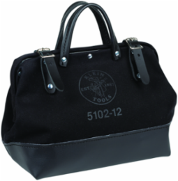 Black Canvas Tool Bag 12 Inch with Leather Handles and Moisture-Resistant Vinyl Base
