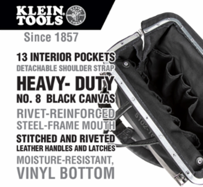 Deluxe Tool Bag, Black Canvas, 16-Inch, 13 Pockets, Moisture-Resistant