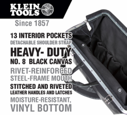 Deluxe Tool Bag 18 Inch, 13 Pockets, Heavy-Duty Canvas, Black