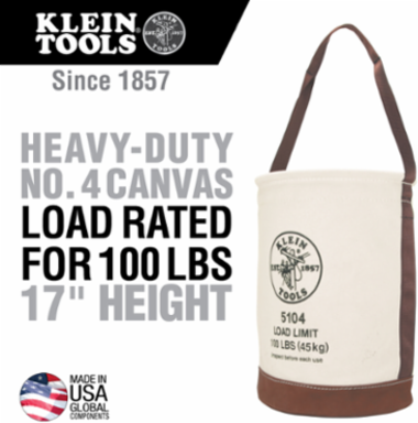 Canvas Bucket with Leather Bottom 12 Inch Diameter, 100 lb Load Rating