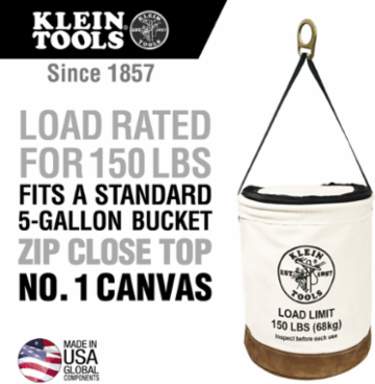 Canvas Bucket, 22-Inch Tall, Zipper Closure, Load Rated 150 lb