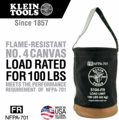 Flame-Resistant Canvas Bucket 12 Inch, Load Rated 100 lb, Leather Reinforced Handle