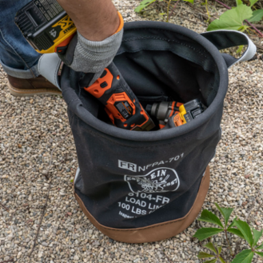 Flame-Resistant Canvas Bucket 12 Inch, Load Rated 100 lb, Leather Reinforced Handle